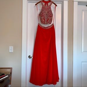 Let’s 2 piece red prom dress